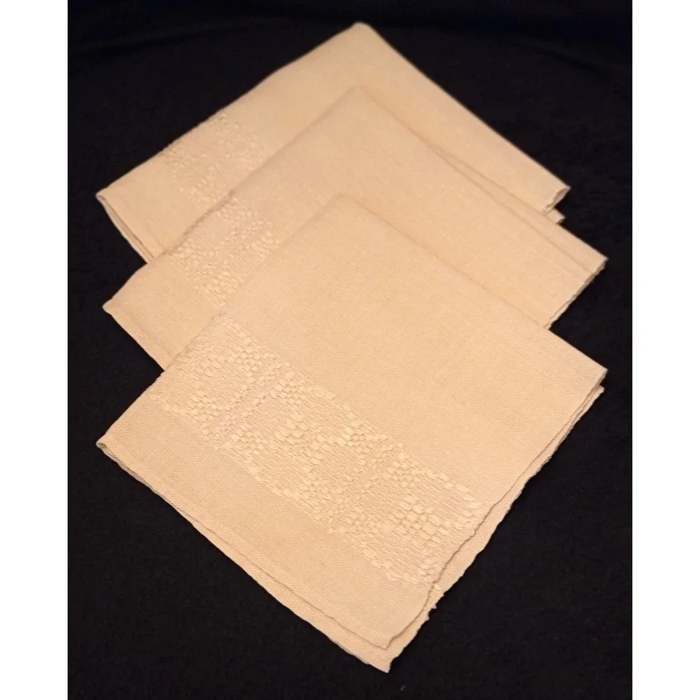Set of Three Vintage Tone-on-Tone Embroidered Napkins